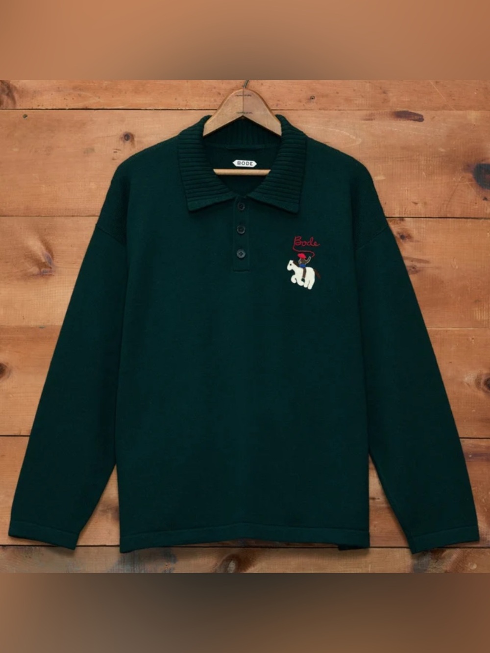 Bode Cowboy Appliqué Polo - Green